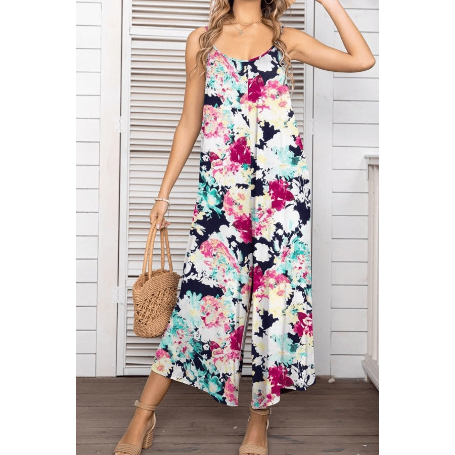 Floral Spaghetti Strap Wide Leg Jumpsuit Deep Rose/Floral / S