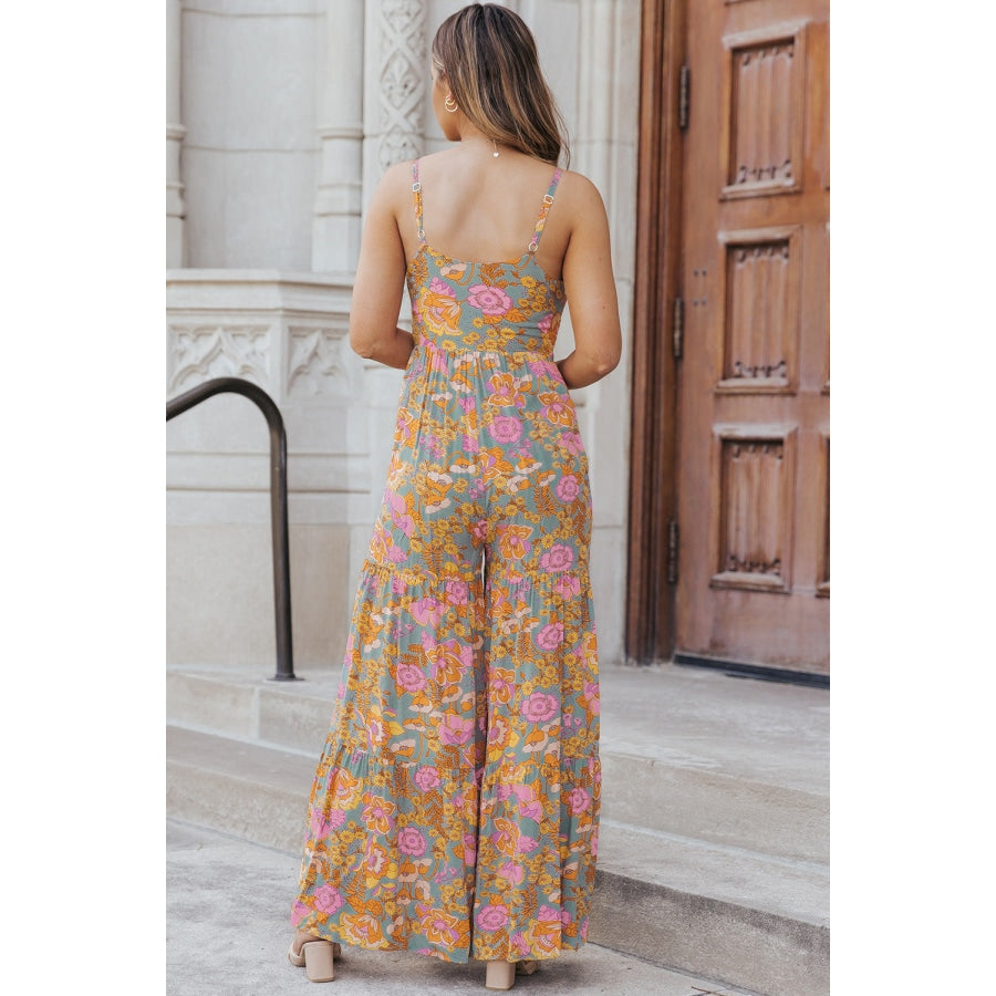 Floral Spaghetti Strap Wide Leg Jumpsuit