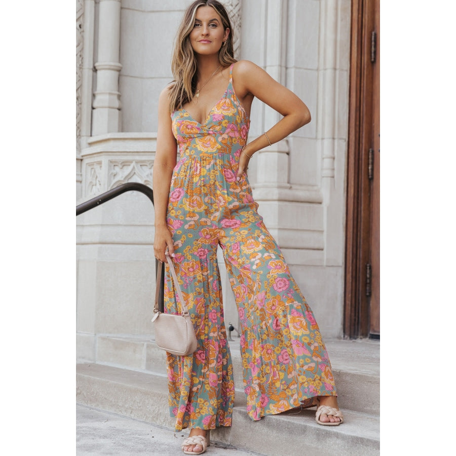 Floral Spaghetti Strap Wide Leg Jumpsuit