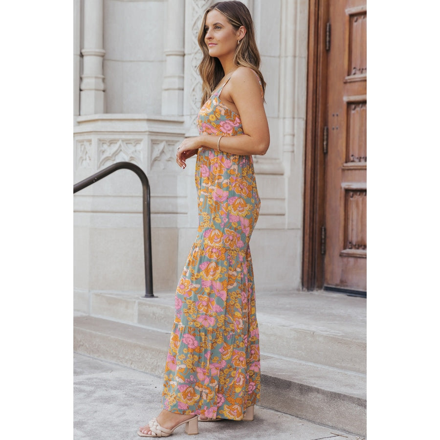 Floral Spaghetti Strap Wide Leg Jumpsuit