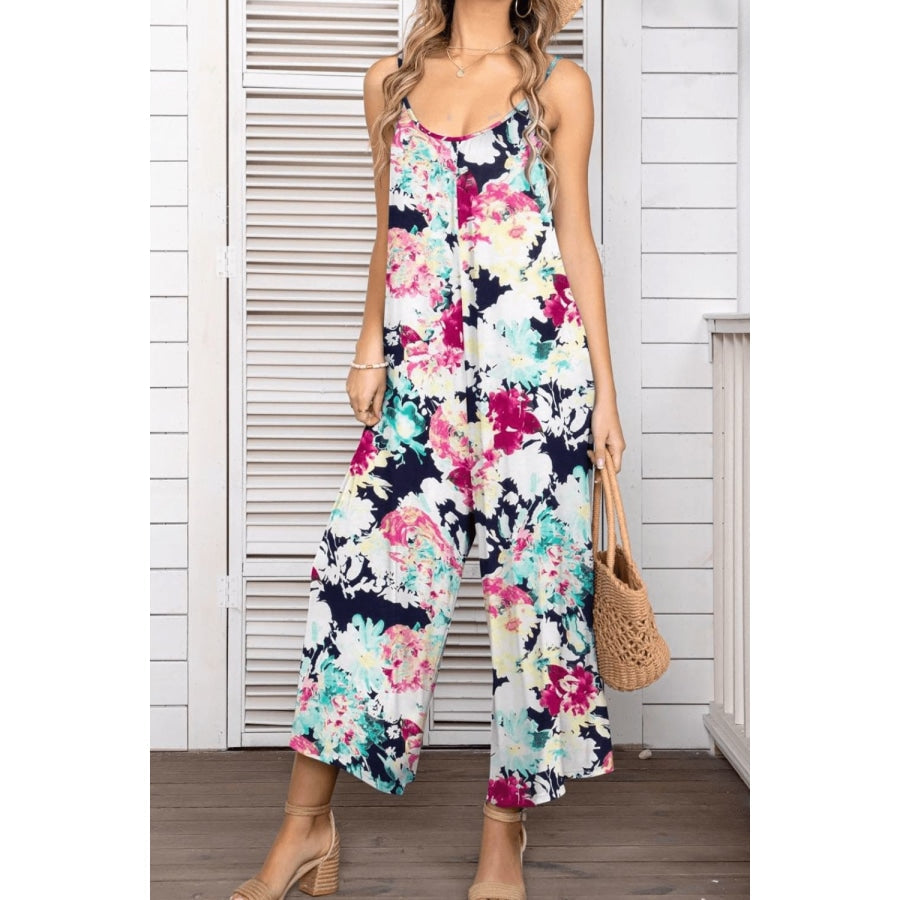 Floral Spaghetti Strap Wide Leg Jumpsuit