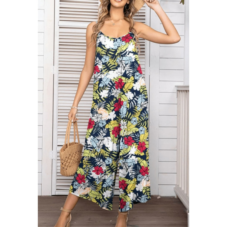 Floral Spaghetti Strap Wide Leg Jumpsuit