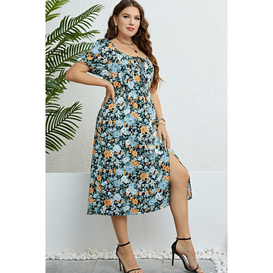 Floral Split Short Sleeve Dress