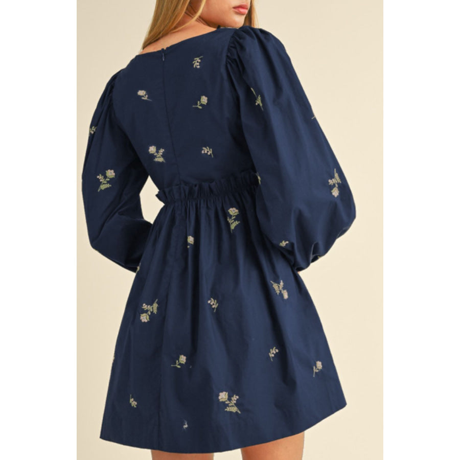 Floral Square Neck Balloon Sleeve Mini Dress Apparel and Accessories