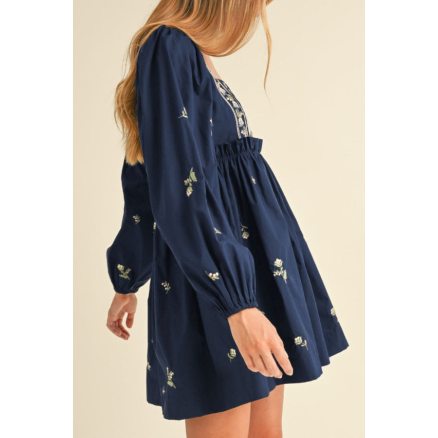 Floral Square Neck Balloon Sleeve Mini Dress Apparel and Accessories