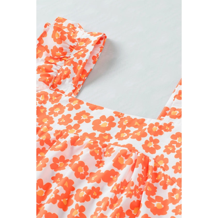 Floral Square Neck Cap Sleeve Tank