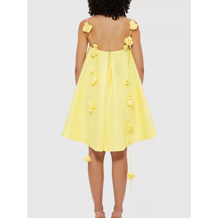 Floral Strap Mini A-Line Dress Apparel and Accessories