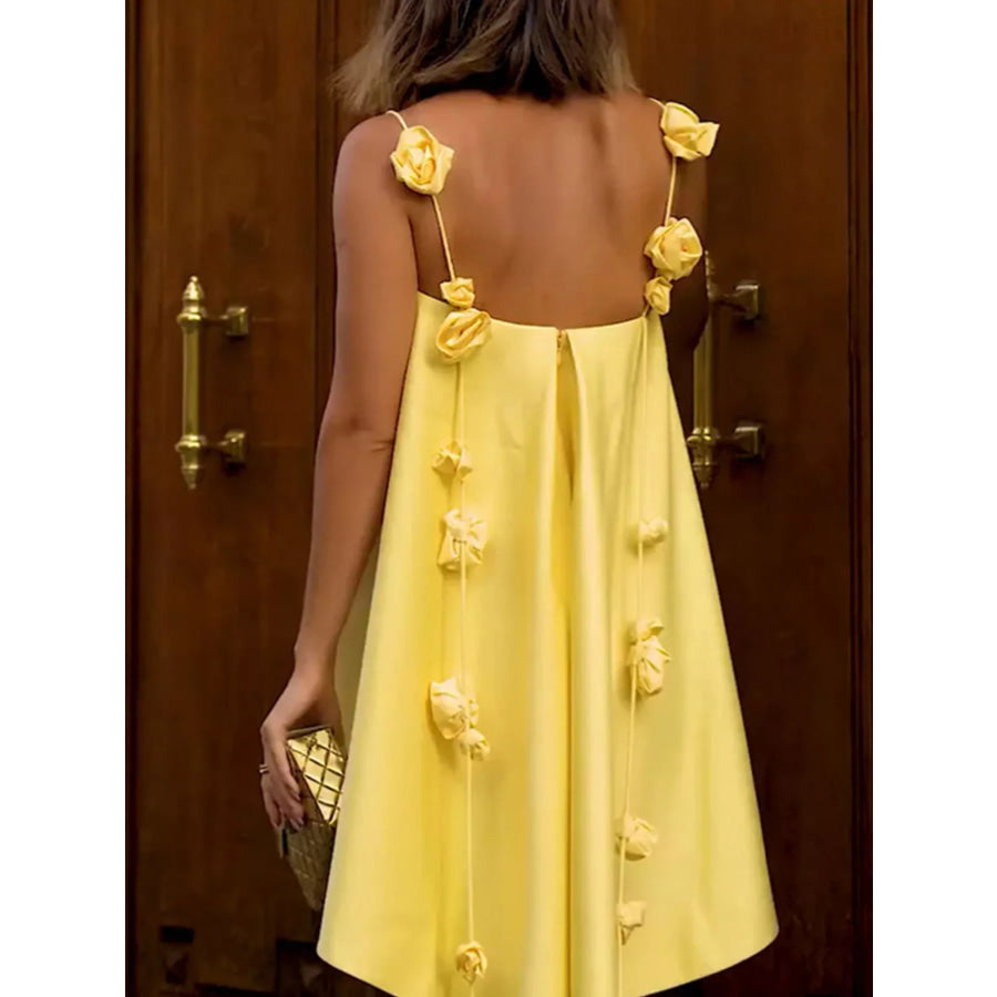 Floral Strap Mini A-Line Dress Apparel and Accessories