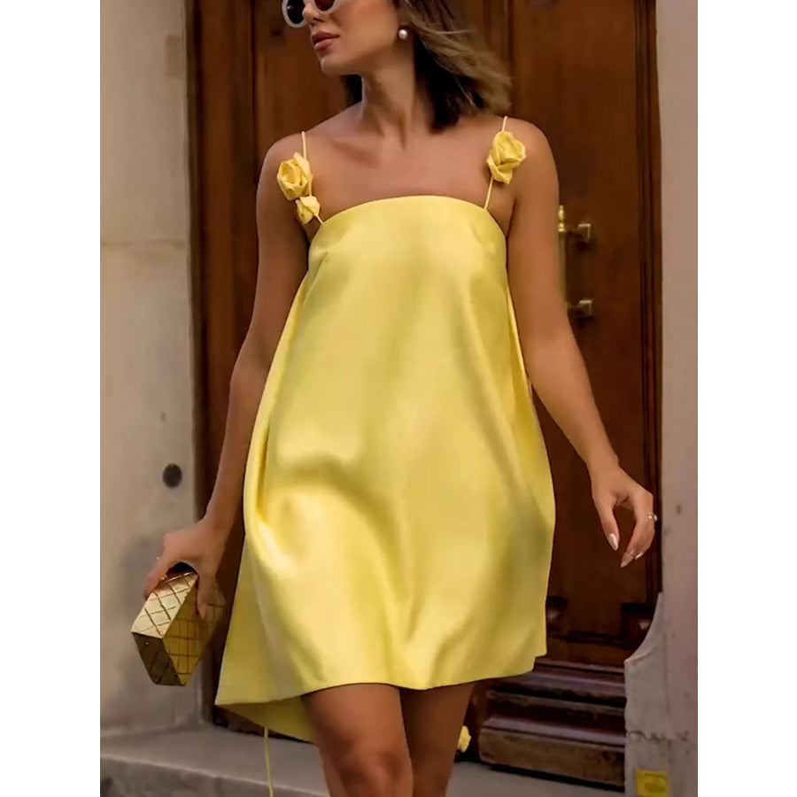 Floral Strap Mini A-Line Dress Yellow / S Apparel and Accessories