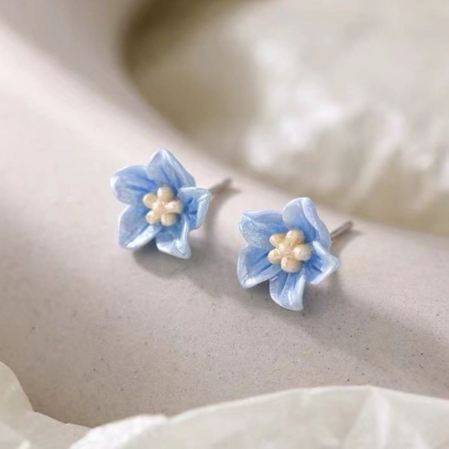 Floral Stud Earrings Pastel Blue / One Size Apparel and Accessories