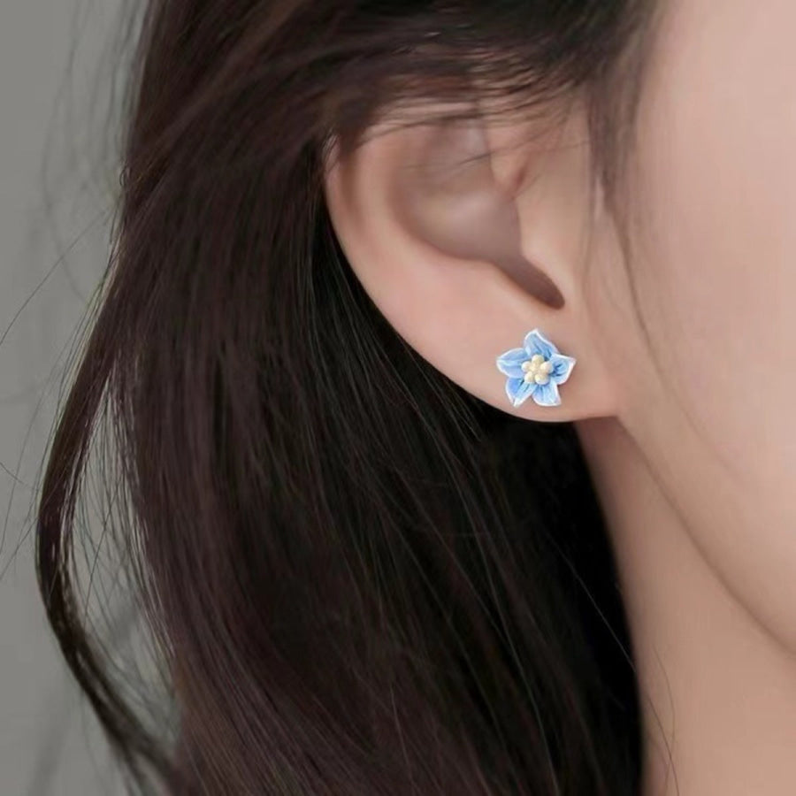 Floral Stud Earrings Pastel Blue / One Size Apparel and Accessories