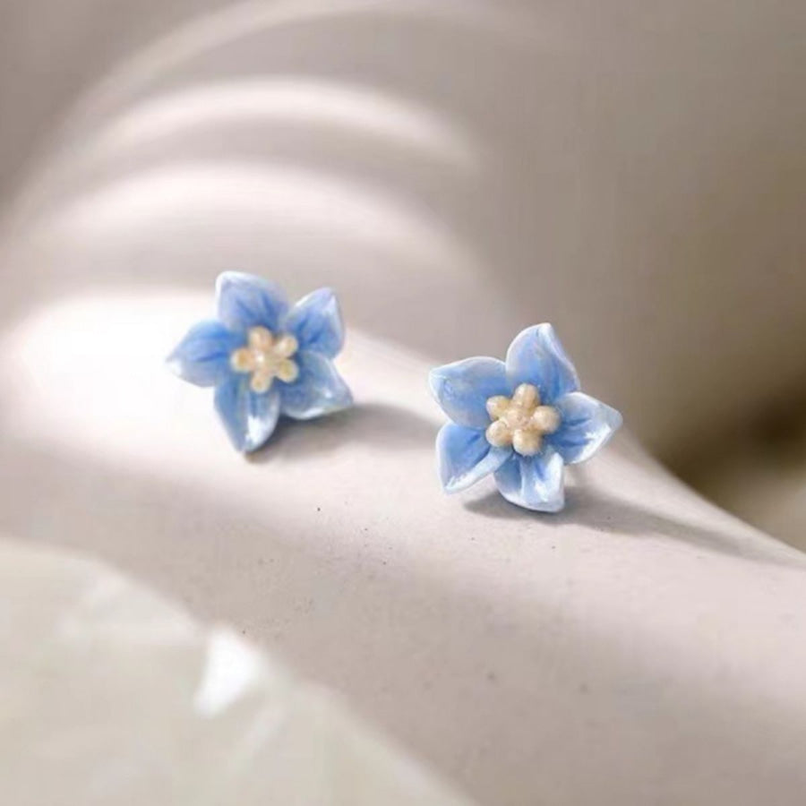 Floral Stud Earrings Pastel Blue / One Size Apparel and Accessories
