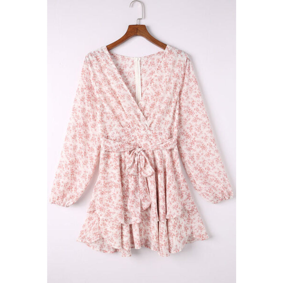 Floral Surplice Balloon Sleeve Layered Dress Apparel and Accessories