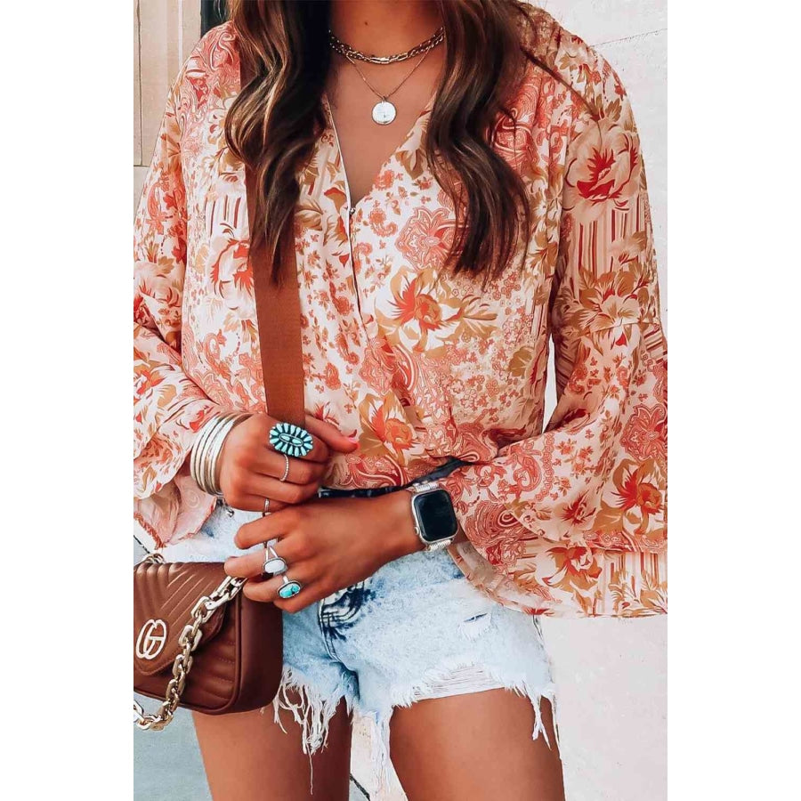 Floral Surplice Flare Sleeve Bodysuit