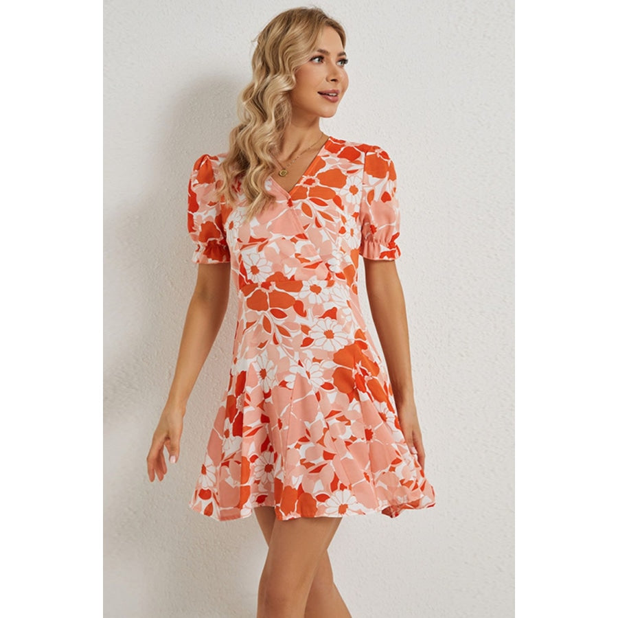 Floral Surplice Neck Flounce Sleeve Dress Floral / S