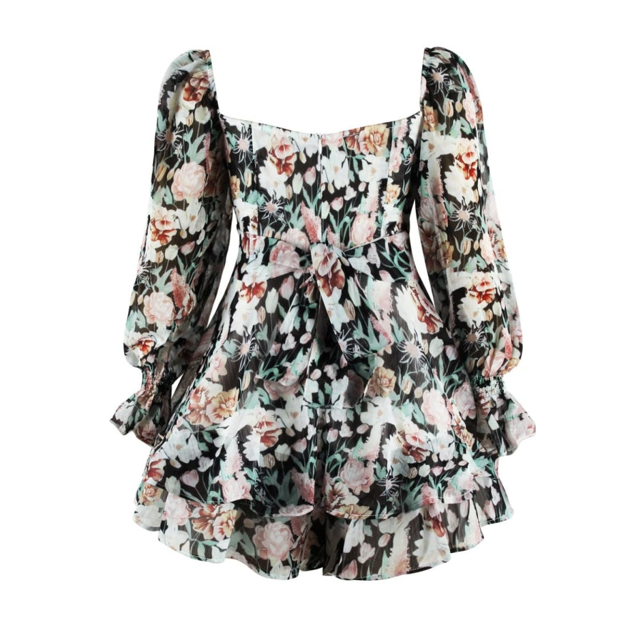 Floral Sweetheart Neck Flounce Sleeve Romper