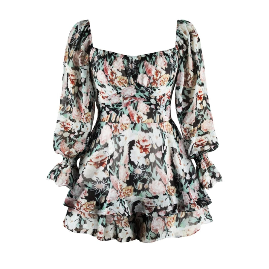 Floral Sweetheart Neck Flounce Sleeve Romper