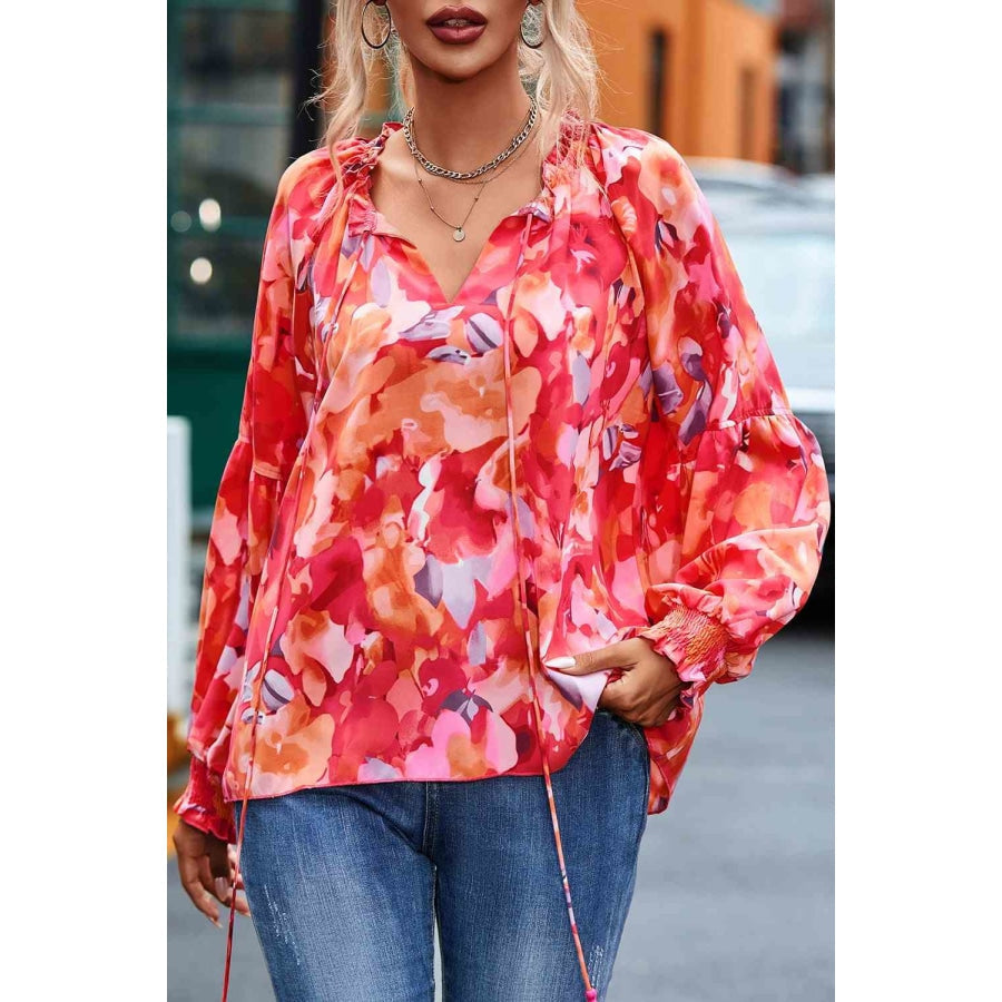 Floral Tassel Tie Long Sleeve Blouse Floral / S