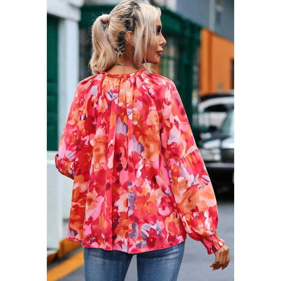 Floral Tassel Tie Long Sleeve Blouse