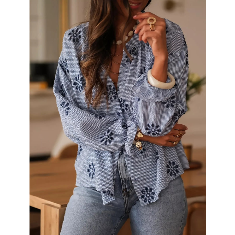 Floral Textured Button Up Shirt Apparel and Accessories