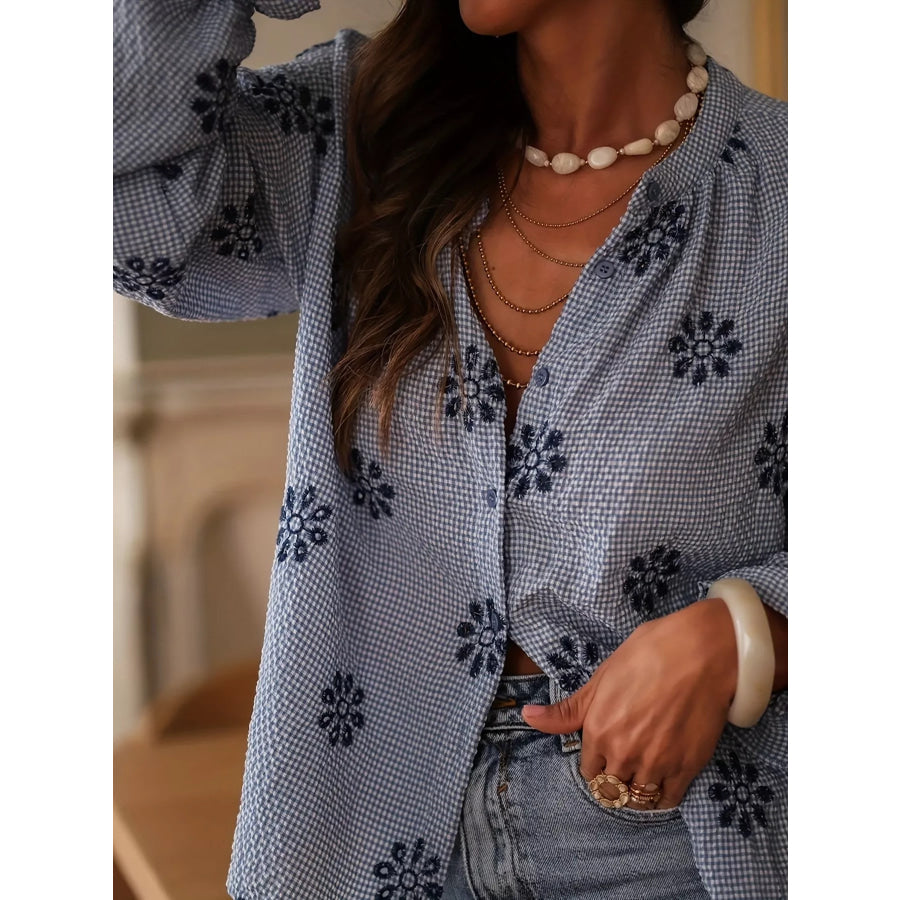 Floral Textured Button Up Shirt Apparel and Accessories