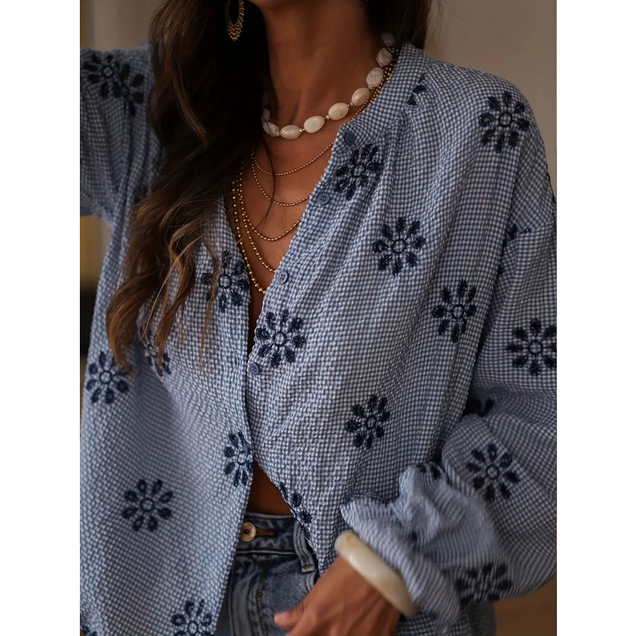 Floral Textured Button Up Shirt Apparel and Accessories