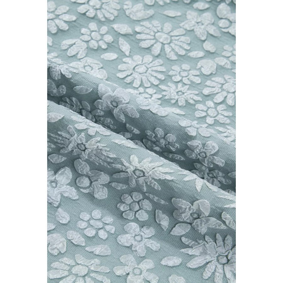 Floral Textured Jacquard Puff Sleeve Blouse Apparel and Accessories