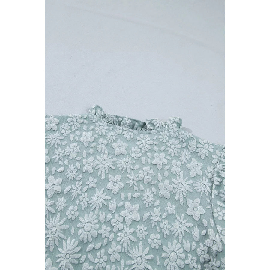 Floral Textured Jacquard Puff Sleeve Blouse Apparel and Accessories