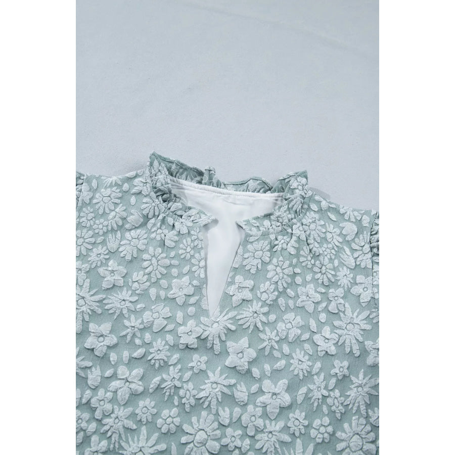 Floral Textured Jacquard Puff Sleeve Blouse Apparel and Accessories