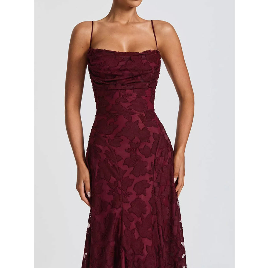 Floral Textured Spaghetti Strap Maxi Dress Apparel and Accessories