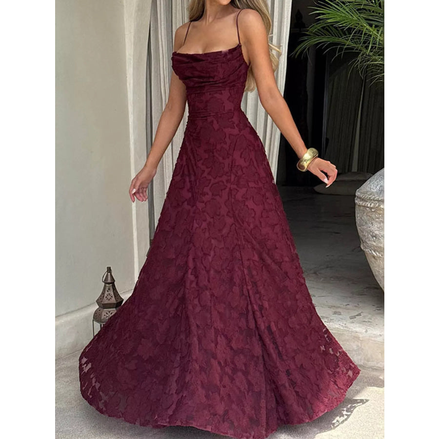 Floral Textured Spaghetti Strap Maxi Dress Apparel and Accessories