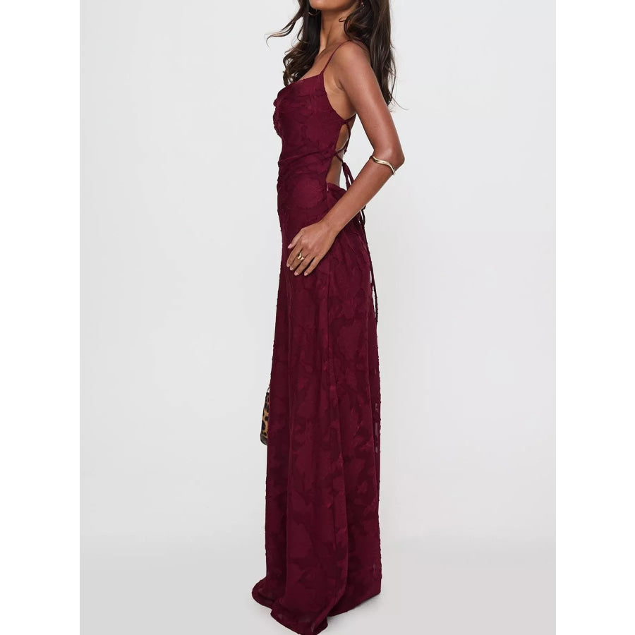 Floral Textured Spaghetti Strap Maxi Dress Apparel and Accessories