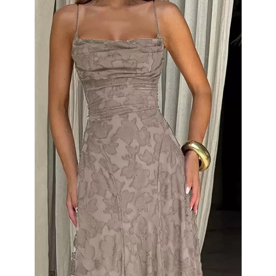 Floral Textured Spaghetti Strap Maxi Dress Apparel and Accessories