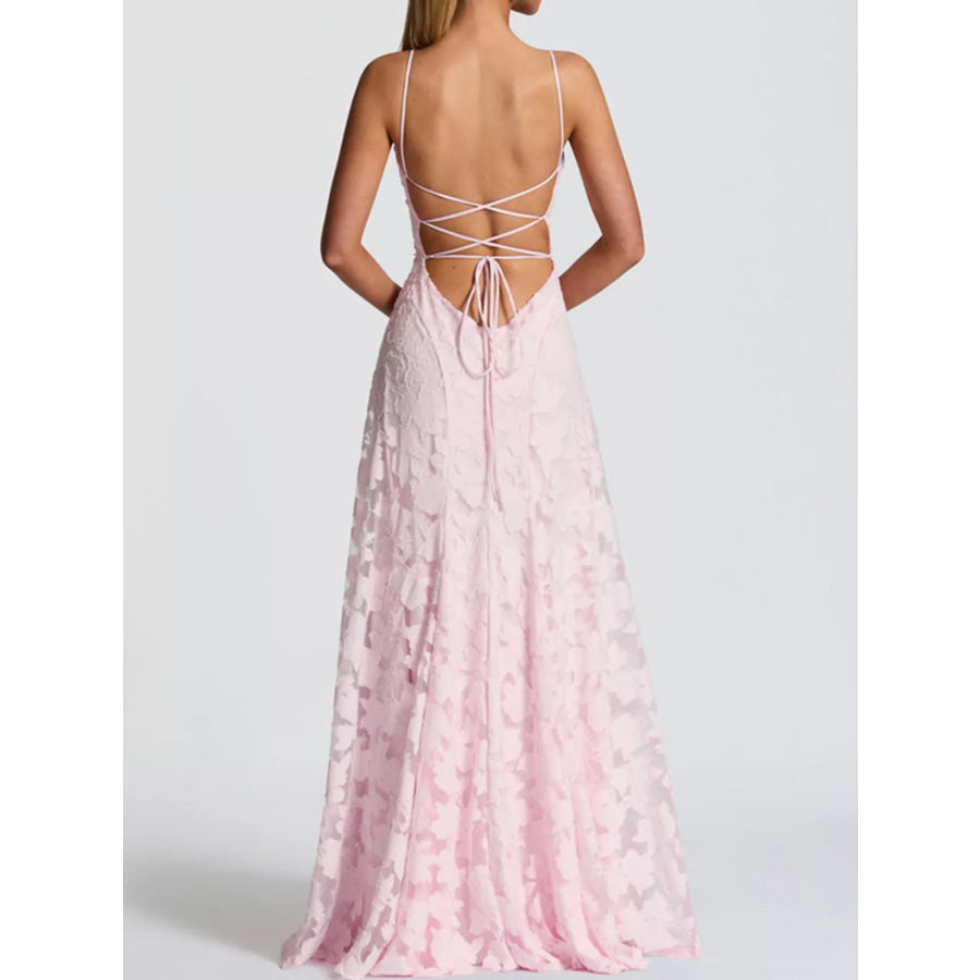 Floral Textured Spaghetti Strap Maxi Dress Apparel and Accessories