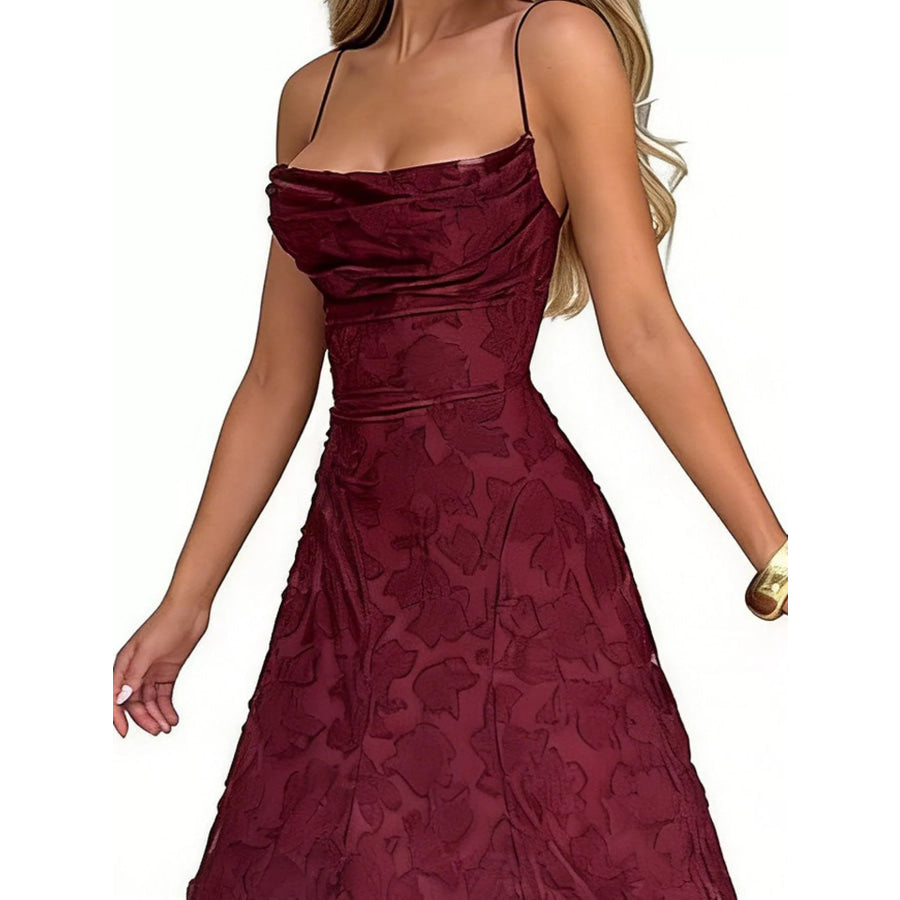 Floral Textured Spaghetti Strap Maxi Dress Apparel and Accessories