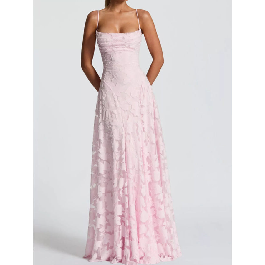 Floral Textured Spaghetti Strap Maxi Dress Apparel and Accessories