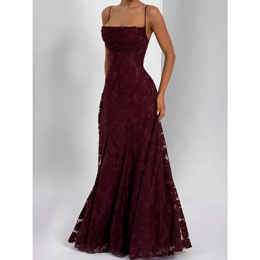 Floral Textured Spaghetti Strap Maxi Dress Apparel and Accessories