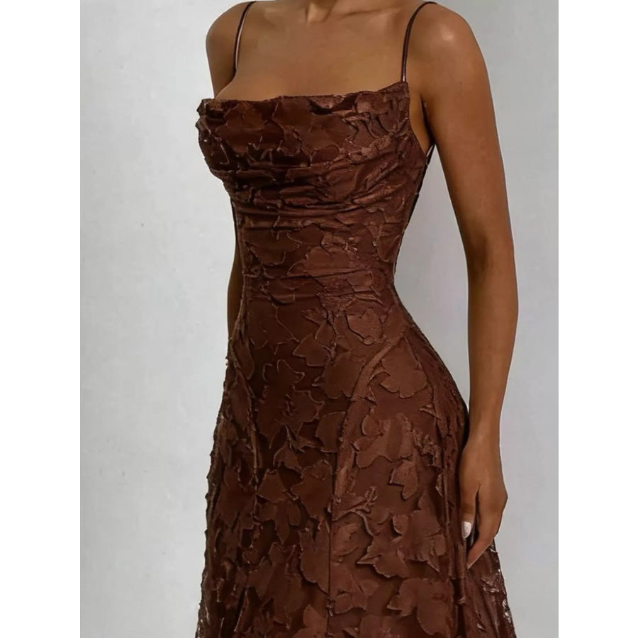 Floral Textured Spaghetti Strap Maxi Dress Apparel and Accessories