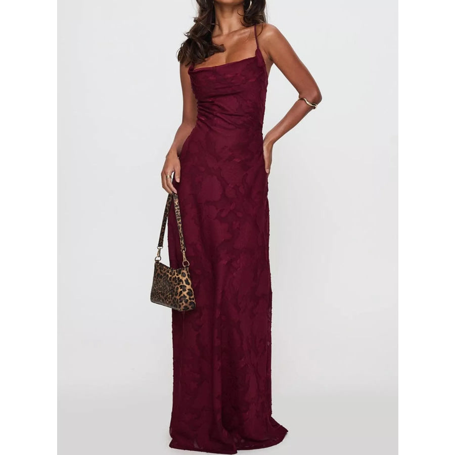 Floral Textured Spaghetti Strap Maxi Dress Apparel and Accessories