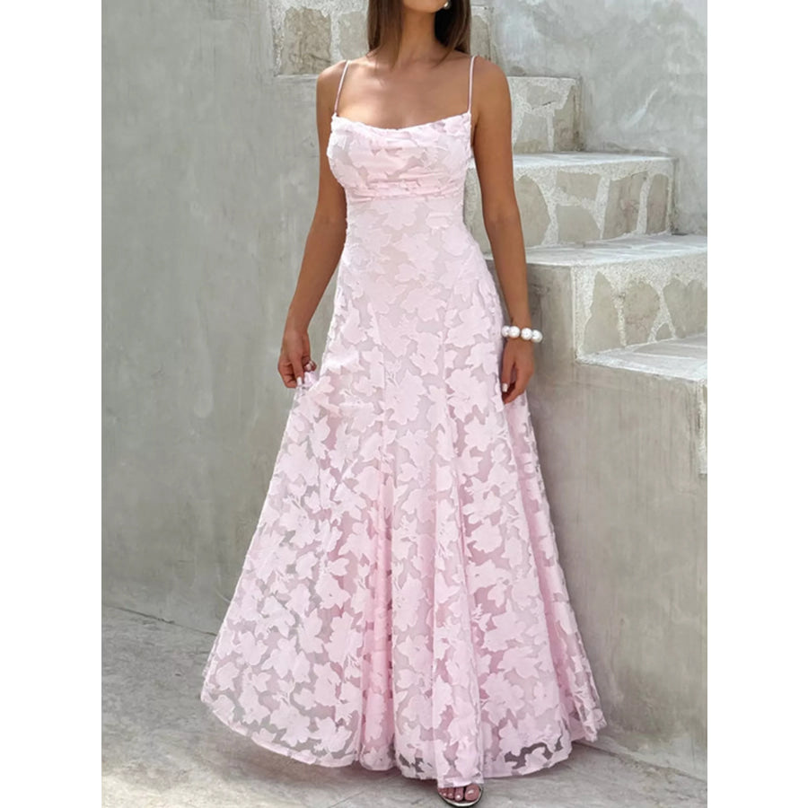Floral Textured Spaghetti Strap Maxi Dress Apparel and Accessories