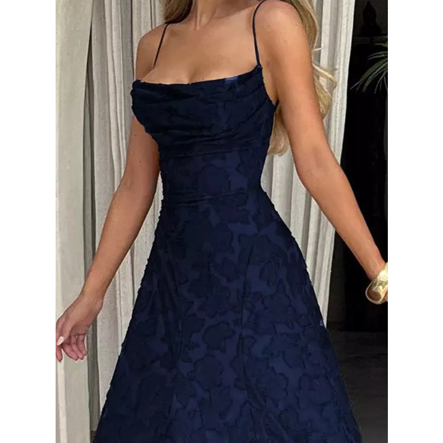 Floral Textured Spaghetti Strap Maxi Dress Apparel and Accessories