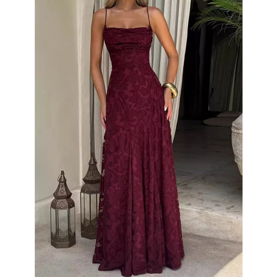 Floral Textured Spaghetti Strap Maxi Dress Apparel and Accessories