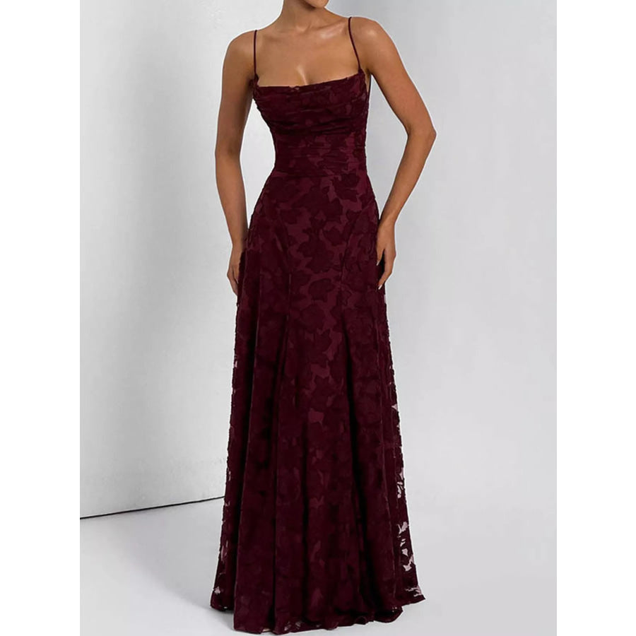 Floral Textured Spaghetti Strap Maxi Dress Apparel and Accessories