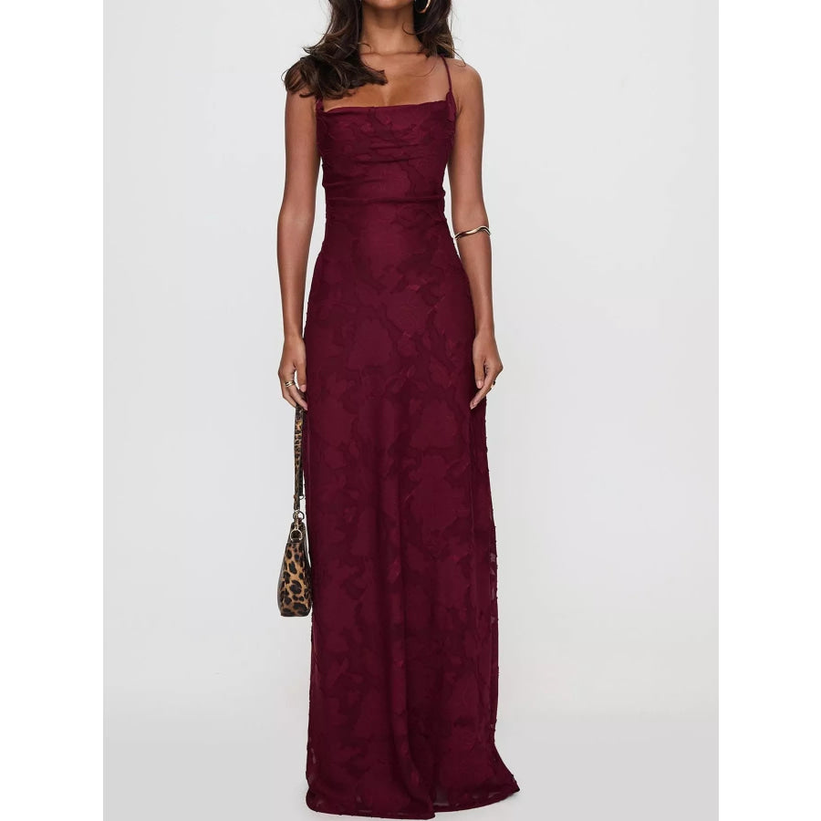 Floral Textured Spaghetti Strap Maxi Dress Apparel and Accessories