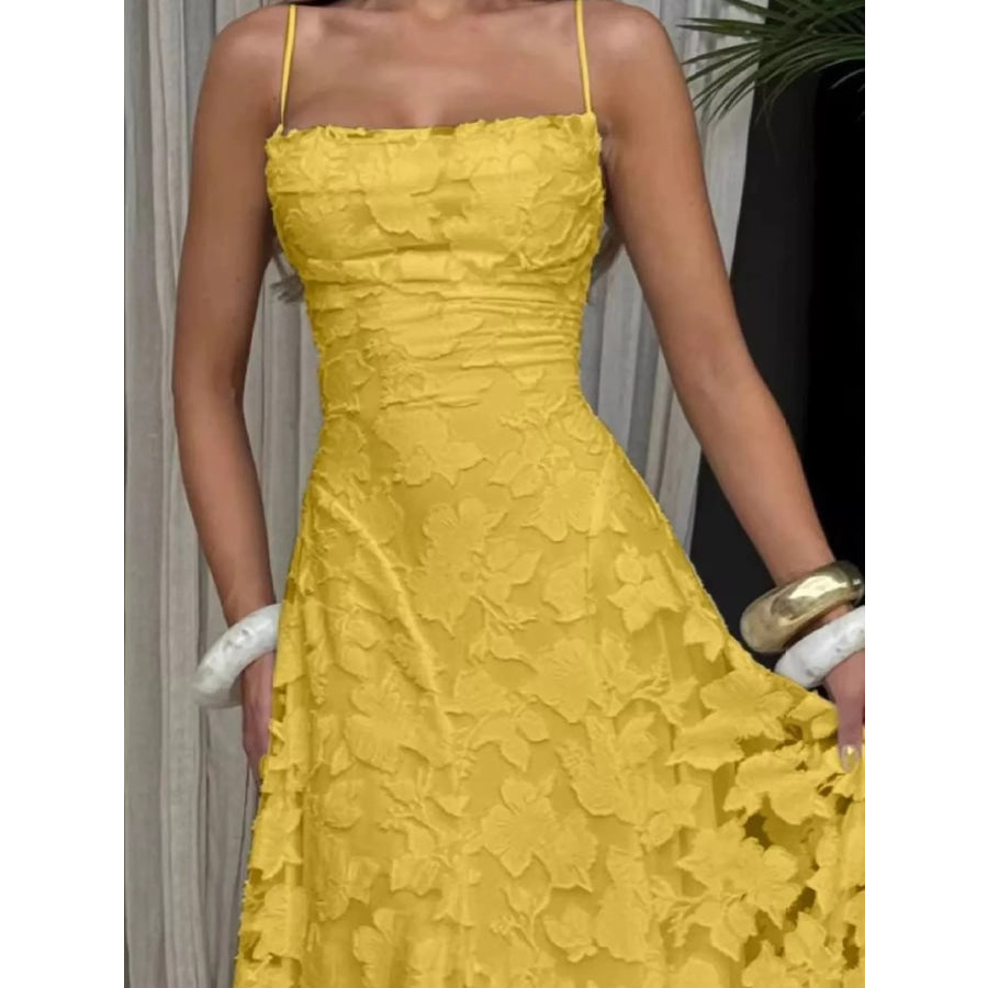 Floral Textured Spaghetti Strap Maxi Dress Apparel and Accessories