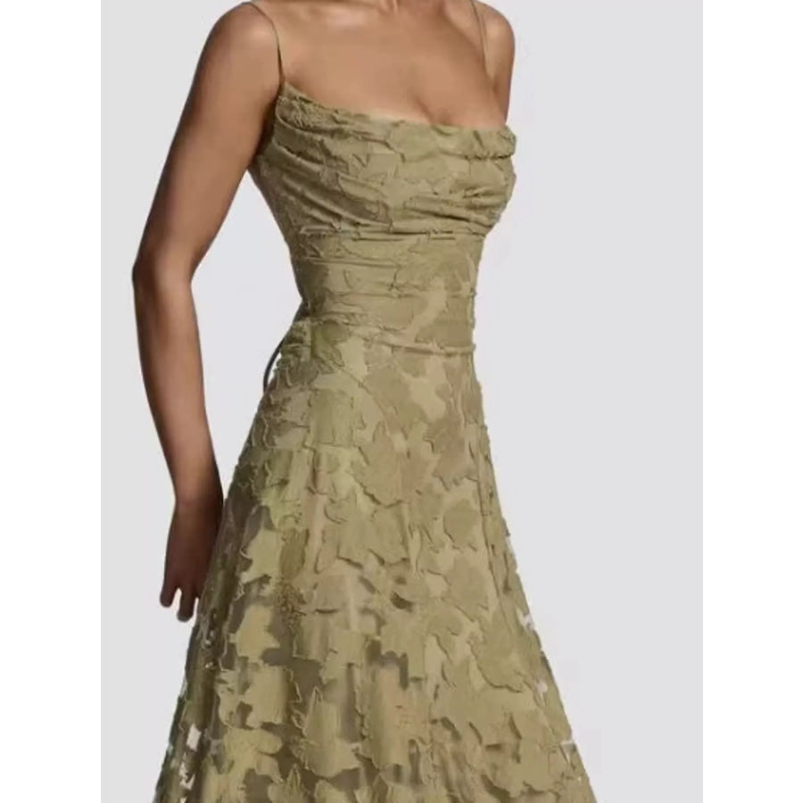 Floral Textured Spaghetti Strap Maxi Dress Apparel and Accessories