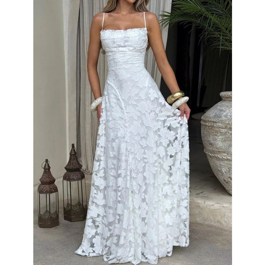 Floral Textured Spaghetti Strap Maxi Dress Apparel and Accessories