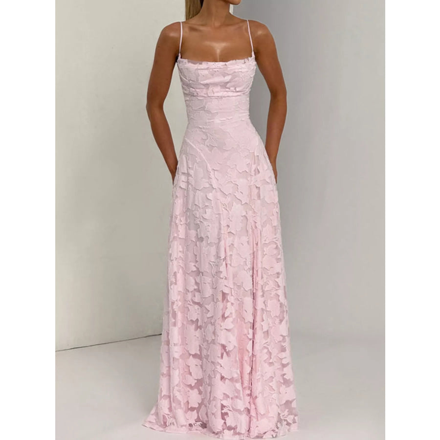 Floral Textured Spaghetti Strap Maxi Dress Apparel and Accessories