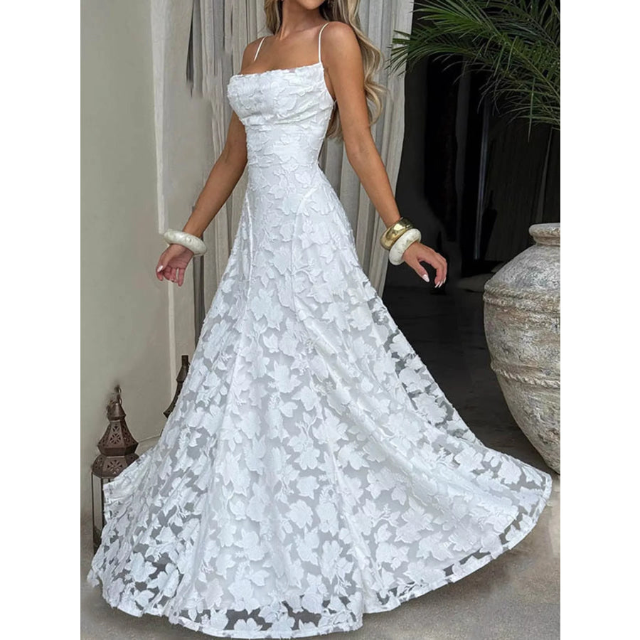 Floral Textured Spaghetti Strap Maxi Dress Apparel and Accessories