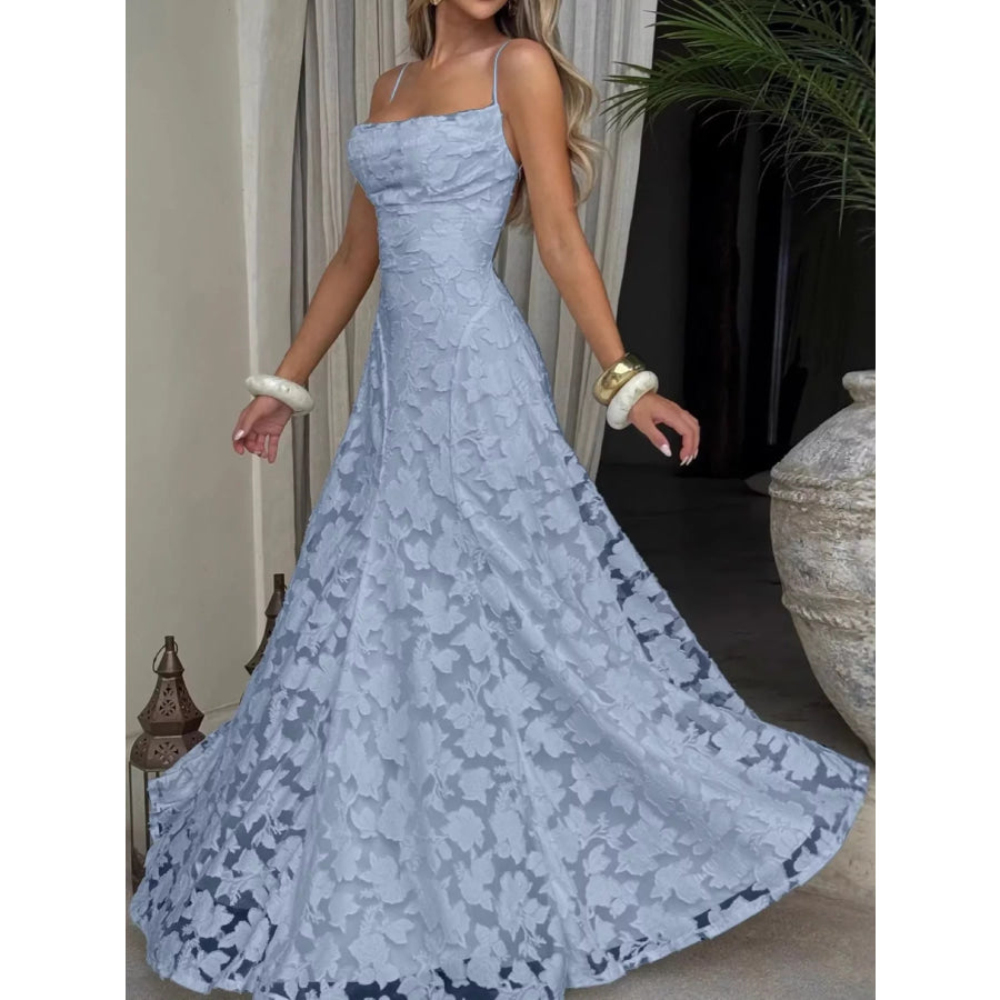 Floral Textured Spaghetti Strap Maxi Dress Blue / XS Apparel and Accessories